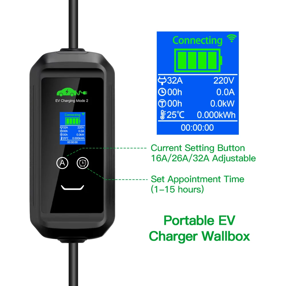 ISIGMA GBT Charger for Electric Car 220V 7.2KW Level 2 Portable EV Charger J1772 Type 1 8A 16A Type2 EVSE Charging Box 5 Meters