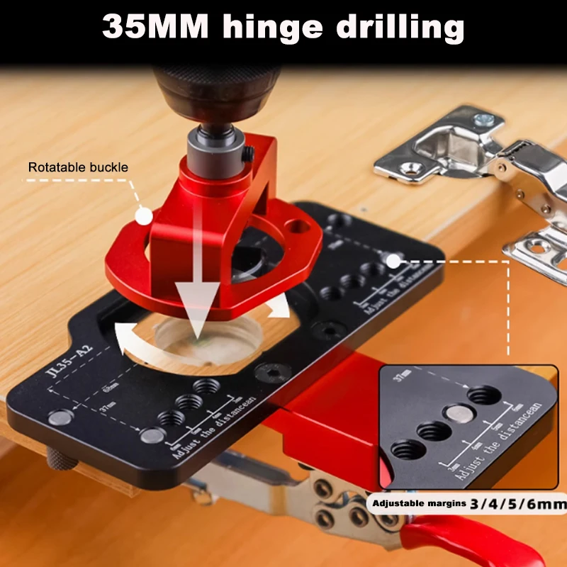 Drilling Guide Locator Set Woodworking 35mm Hinge Jig Kit with Fixture for Alloy Plastic Hole Opener Tools Puncher Template