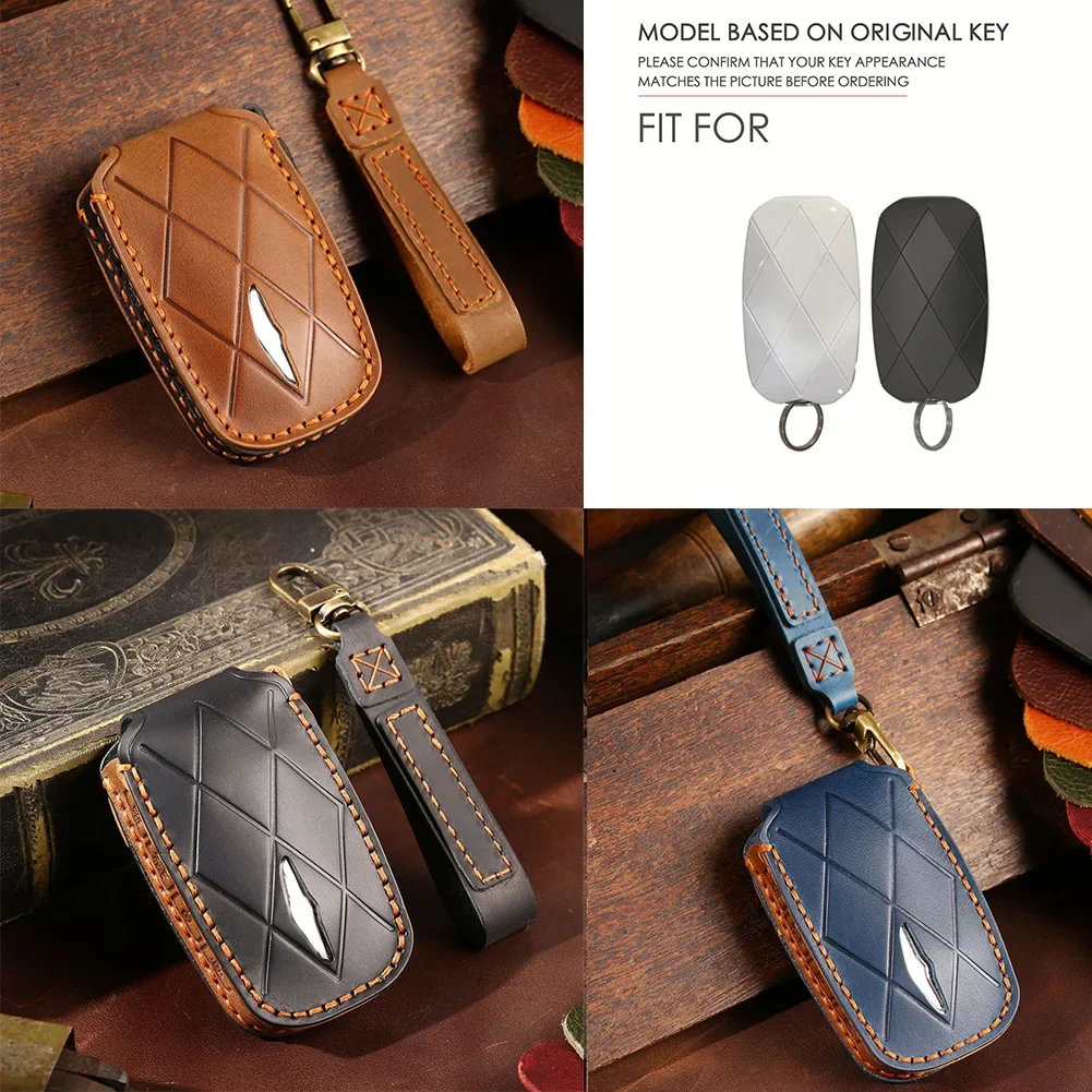 1X Key Fob Case Car Key Cover Case Parts Remote Replacement Vehicle 8-Buttons Cowhide Accessories Gift For-Genesis GV60,GV90,G90