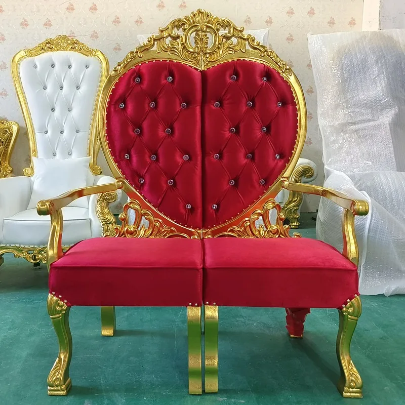 

European solid wood carving flower high-end love chair wedding shooting studio image high back chair hotel creative double art c