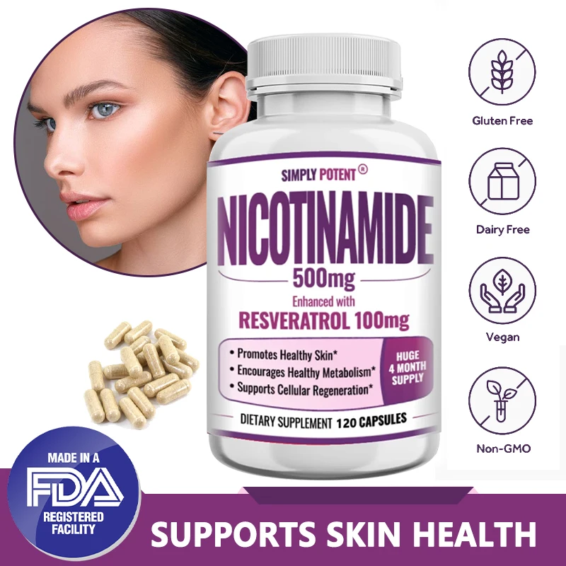 Vitamin B3 Niacinamide Capsules Vitamin Supplement Resveratrol Capsules Metabolism Skin Beauty Health Skin Care Easy To Absorb