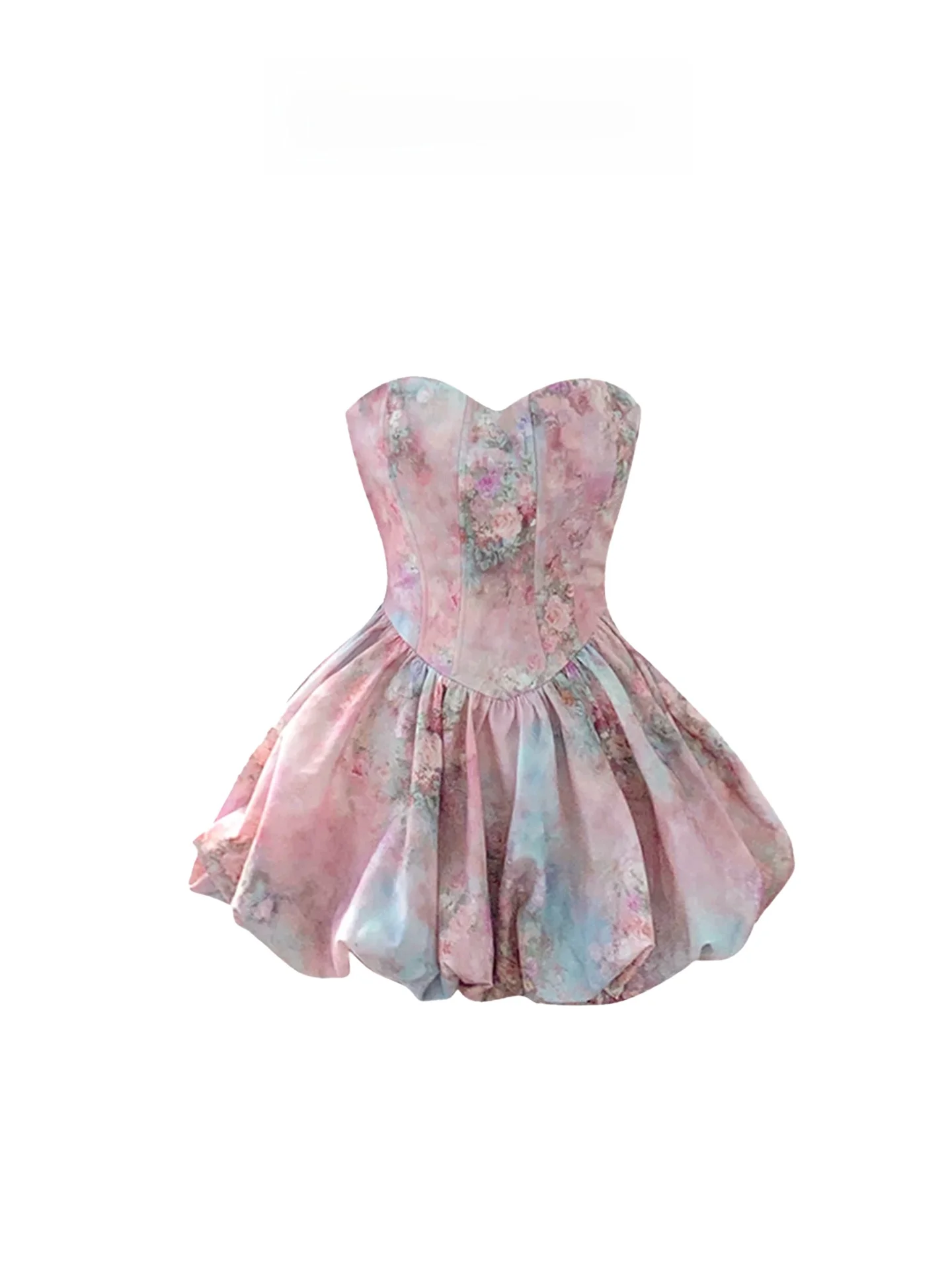 

Romantic Sle Print Bustier Dr Women's Summer Slimming Holiday Flounce ort Skirt HEZA plus Size Ladies' Clothing