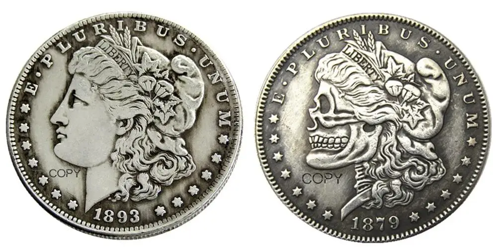 США Хобо Морган доллар 1879/1893 Морган доллар Череп Зомби Скелет посеребренные копии монет