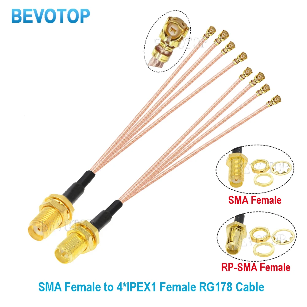 1PCS 1 to 4 SMA IPX Splitter RP-SMA / SMA Female to 4 x U.fl Female1 RG178 Cable WIFI Antenna Extension Jumper Pigtail