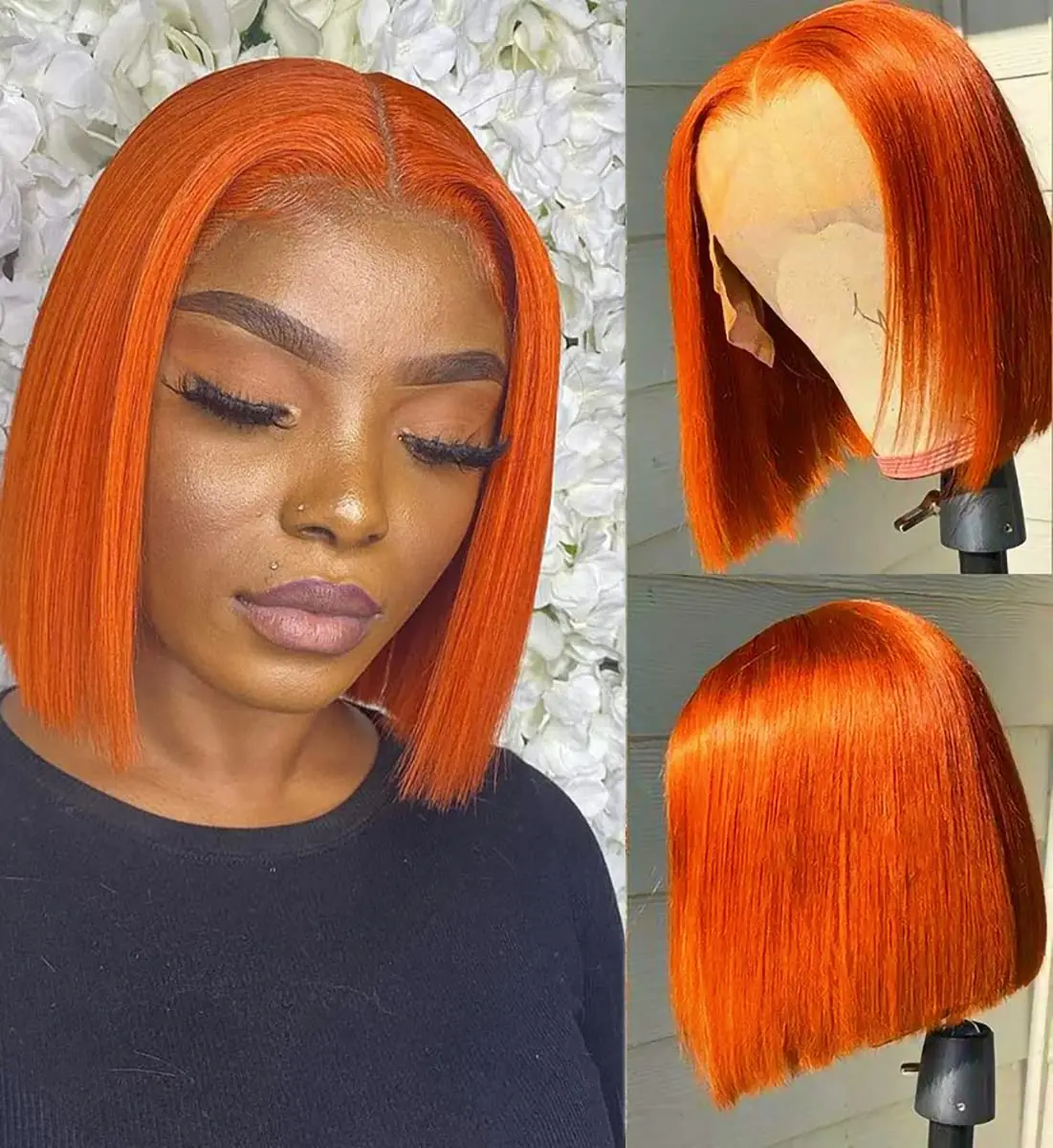 Ginger Straight Short Bob Wig Human Hair 5x5 Lace Frontal Orange Ginger Bob Lace Front Wigs for Women 350 Colored Human Hair Wig