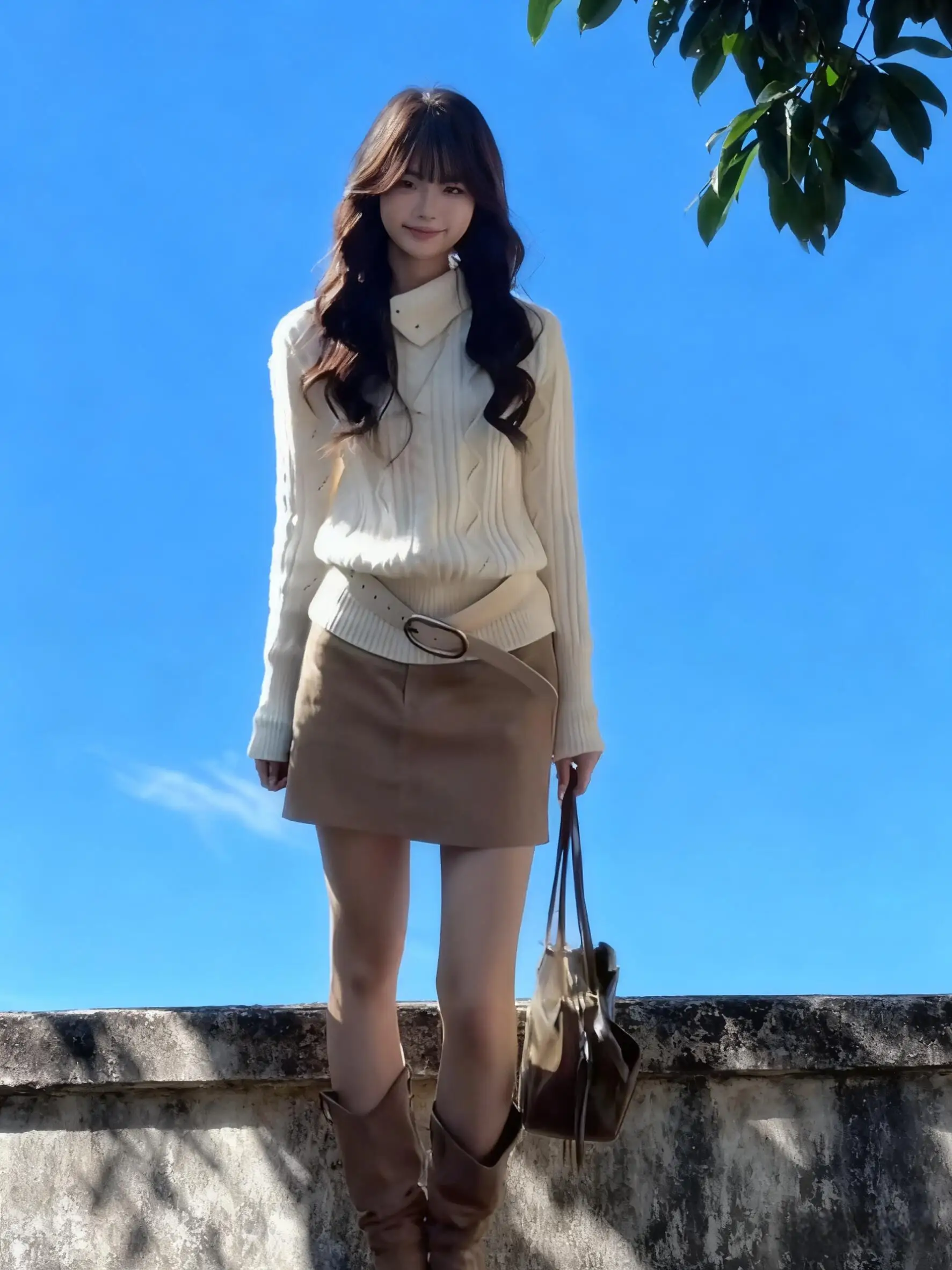 

Korean Style Loose Fit Women's Knitted Sweater White Cable Knit Long Sleeve Casual Comfortable Warm Fashion Autumn Winter Top