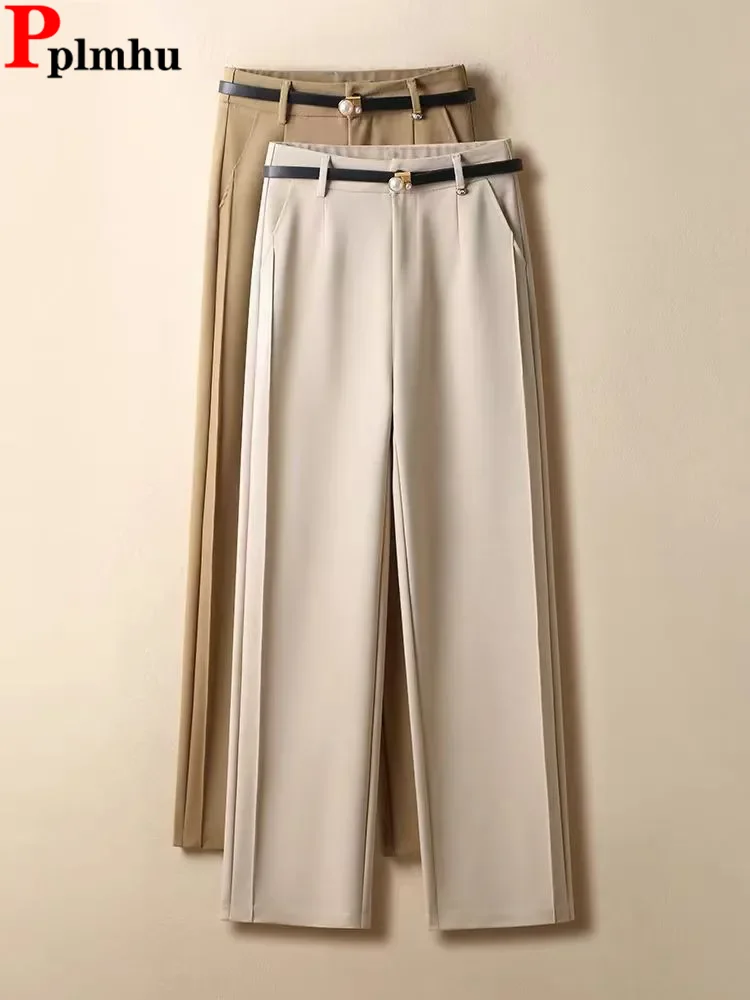 

Female Formal Loose Suit Pants Women Office High Waist Wide Leg Pantalones Spring Fall Ol Solid Straight Calca Casual Trousers