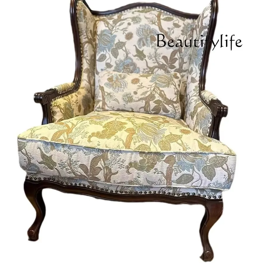 X40 American Solid Wood Sofa Chair Tiger Chair Living Room Single Sofa Nordic Light Luxury Balcony Leisure Chair