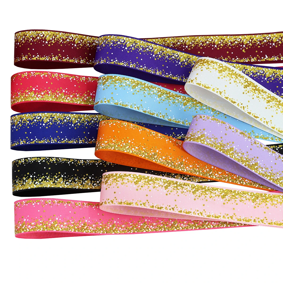 1 inch Grosgrain Ribbon Glitter Gold Foil and White Polka Dot on Gradient Printed are for Hair Bows Crafts Gifts and More