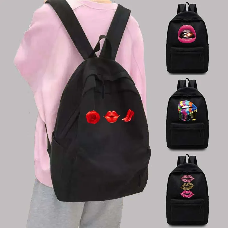 

2023 Men Backpack College Teen Laptop Case Lip Print Student School Bag Women Fashion Shoulder Bags Commuter Sports Backpacks