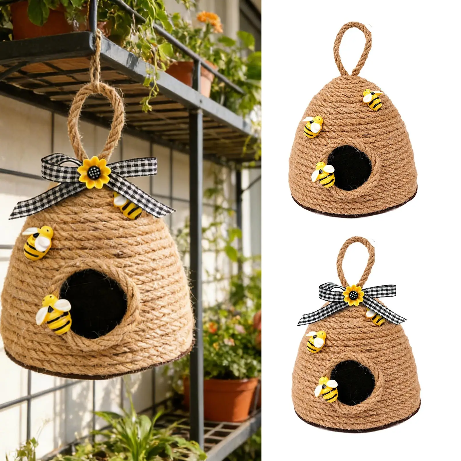 Bee Hive Decor Hexagon Rope Basket Cute Aesthetic Honeycomb Shelf Sitter Farmhouse Tiered Tray Decor Spring Bee Ornament