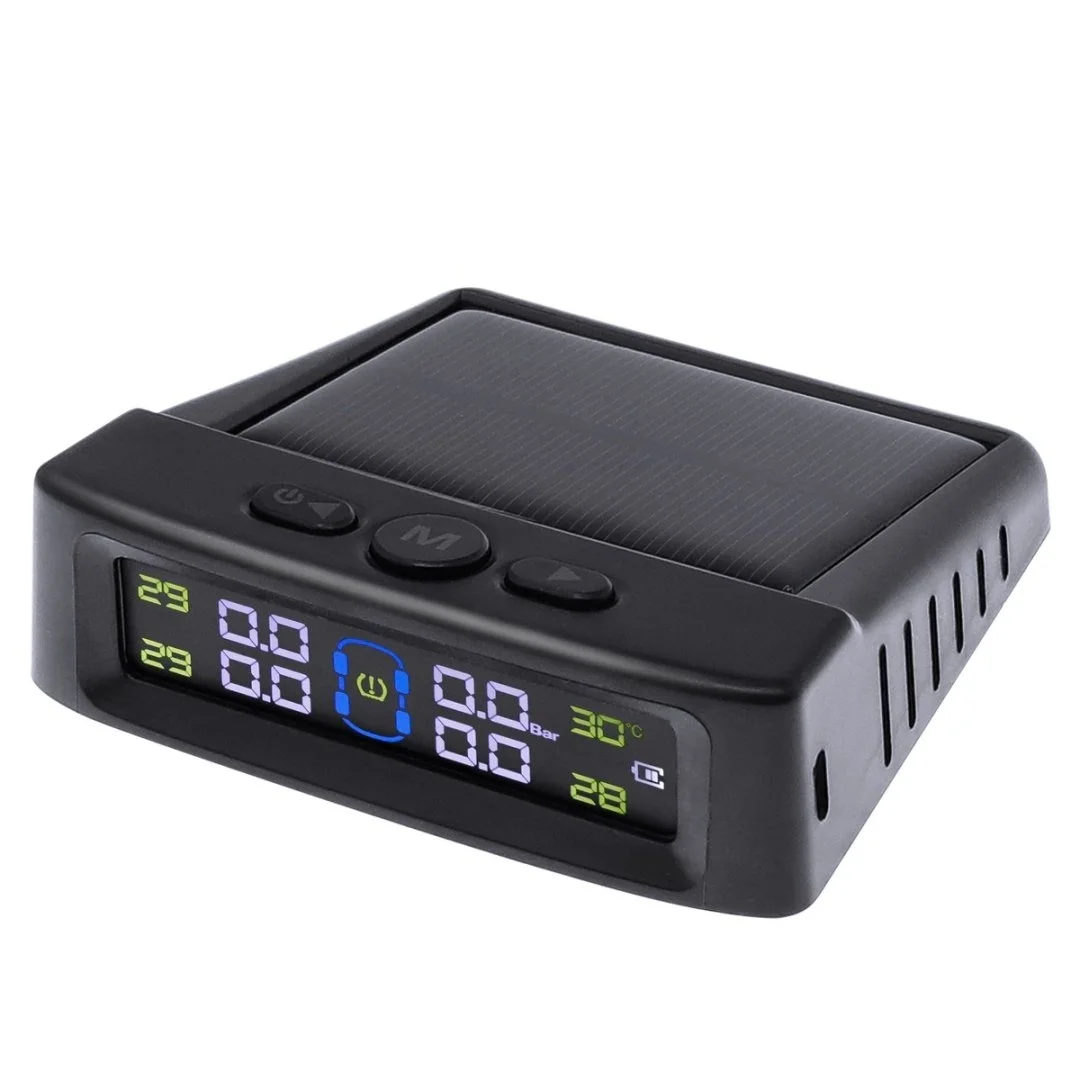 Car TPMS Solar Powered Tire Pressure Monitoring System Safety Alarm System Wireless 4 Sensors Color Digital Display