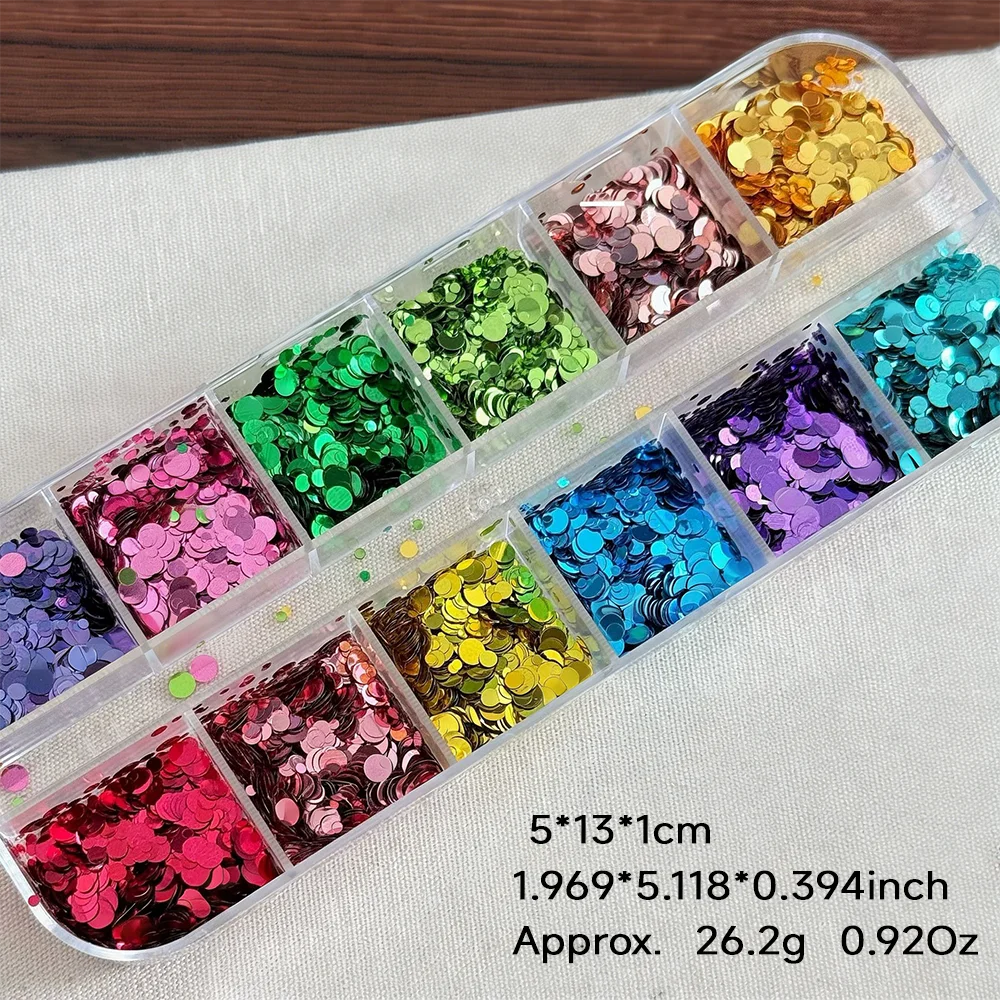 12Grids Colorful Circular Sequin Nail Glitter Charms 3D Mixed Polka Dot Flakes Nail Decorations for DIY Spliced Flower Nail Deco