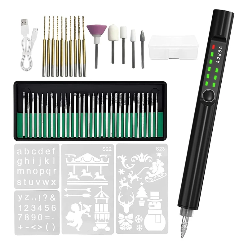 AC88 41Pcs Engravinfor g Pen Set with LED Light, USB Rechargeable Cordless Engraving Machine for Wood Glass Metal DIY