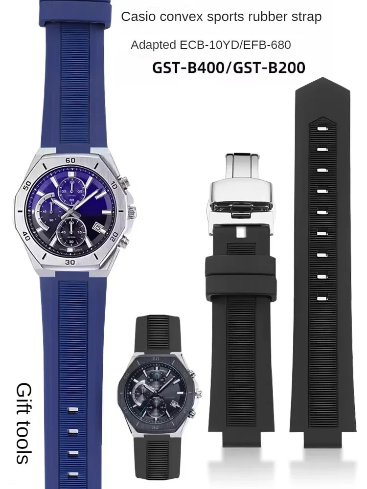 Suitable for C-a-s-i-o GST-B400/B200/EFB-680/ECB-10YD with The Same Convex Silicone Strap 24mm