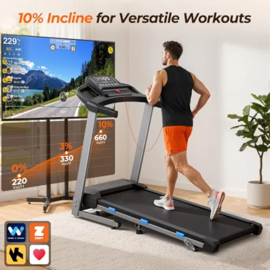 Foldable Treadmills for Home Use: Steel Frame, Black, 10 Incline 400 LBS Capacity