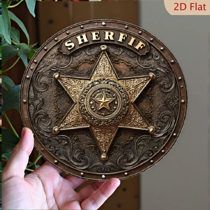 Emblema de Xerife Ocidental Vintage em Metal para Decoração de Parede - Estrela de Ferro Pesado com Texto de Agente da Lei, Fácil de Instalar para Casa, Garagem, Escritório, Bar