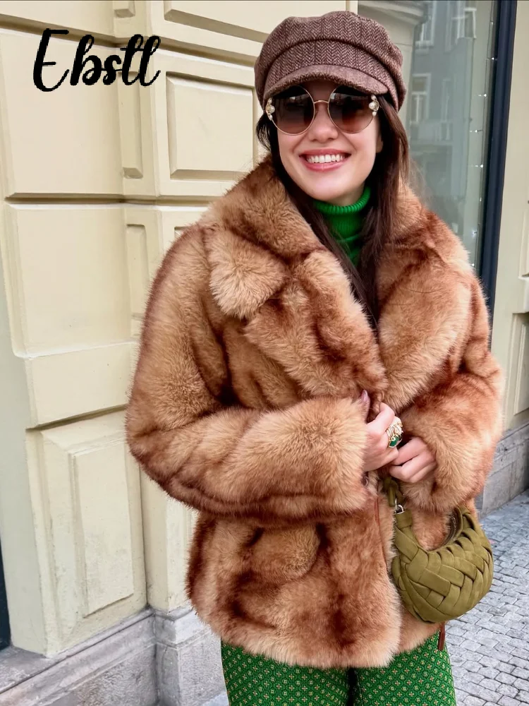 

Теплые пушистые пальто из искусственного меха, женские свободные пальто с отложным воротником и длинными рукавами, осень-зима 202, новая женская винтажная уличная одежда