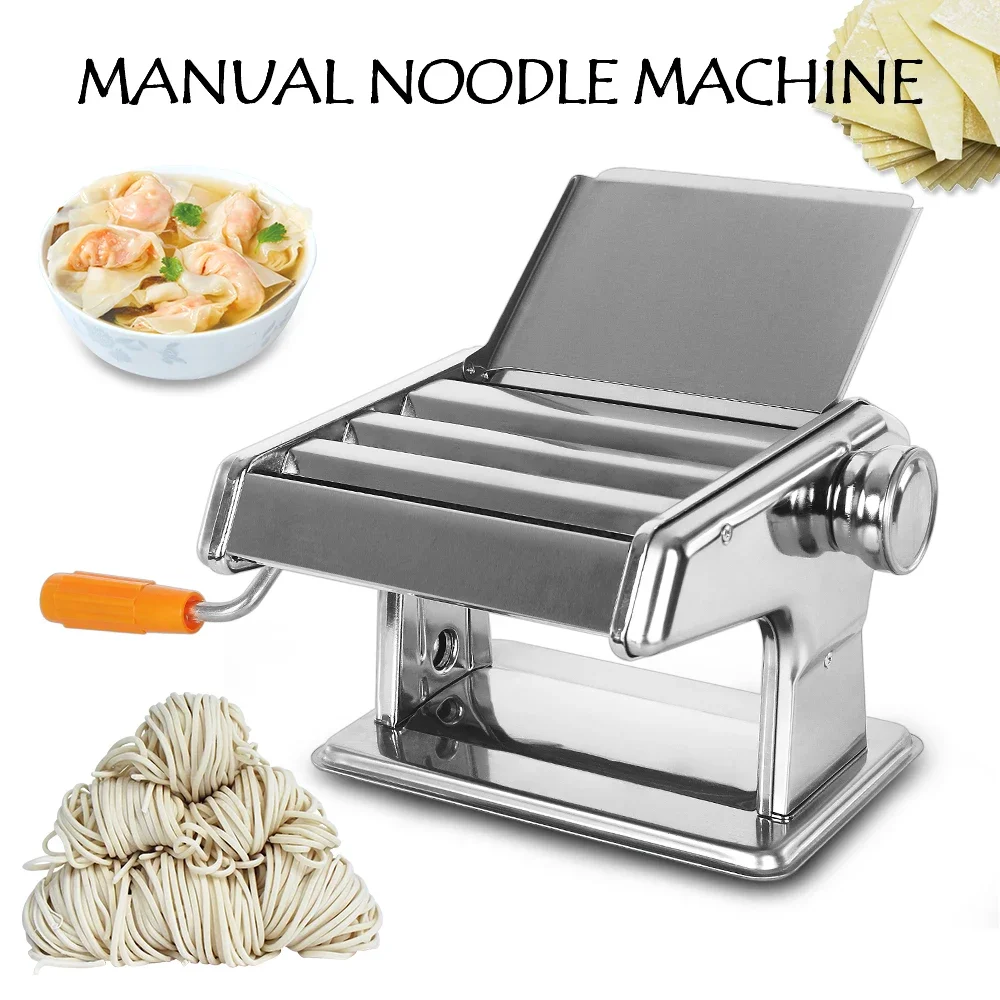 

Manual Pasta Maker Machine with 6 Adjustable Thickness Settings - Hand Crank, Double Cutter Roller for Spaghetti Fettuccine Nood