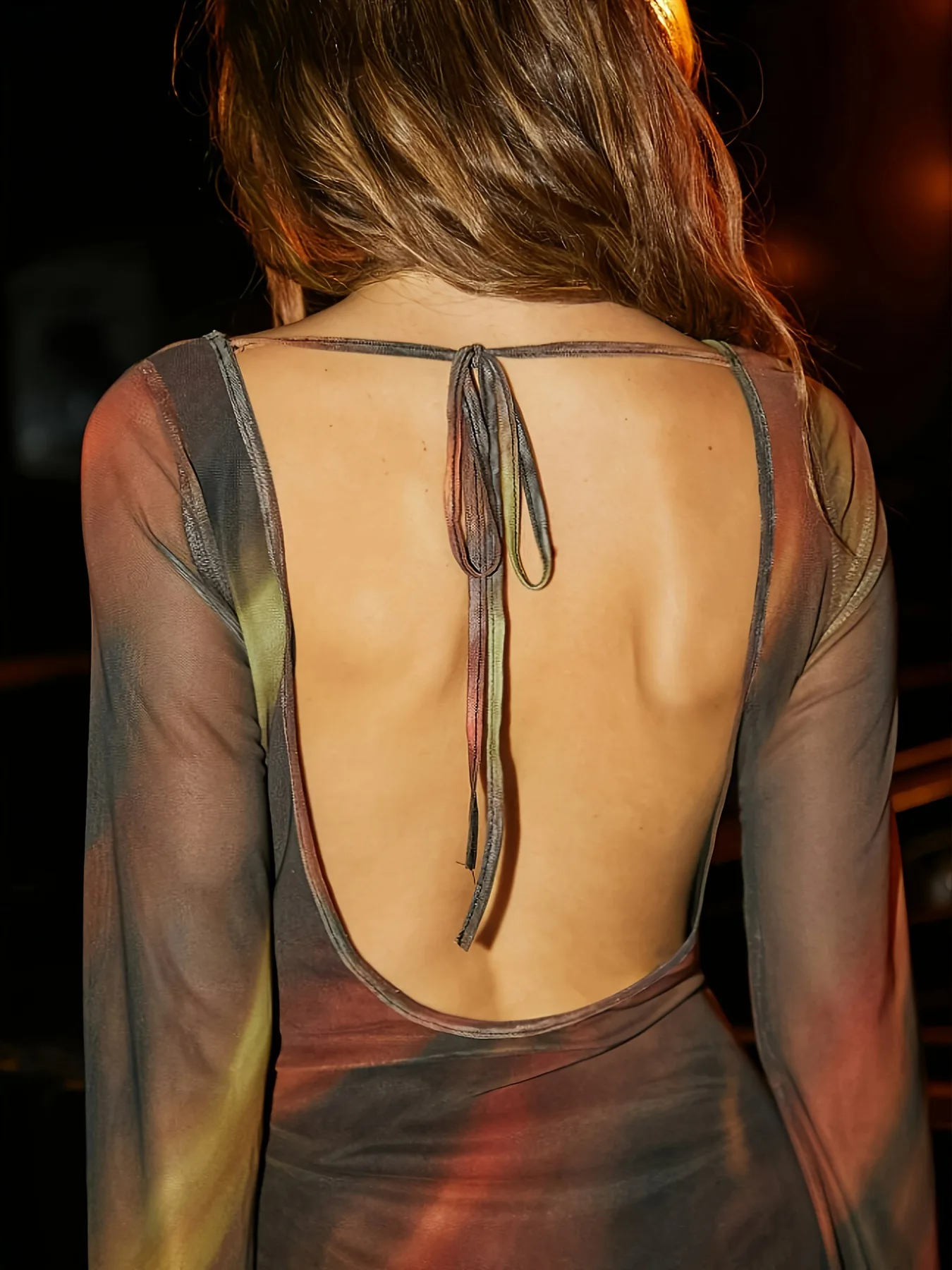 Lentejurk voor dames uit 2025 Nieuwe stedelijke stijl Kwaliteit Taillecollectie Gedrukte zijden mesh korte open rugjurk