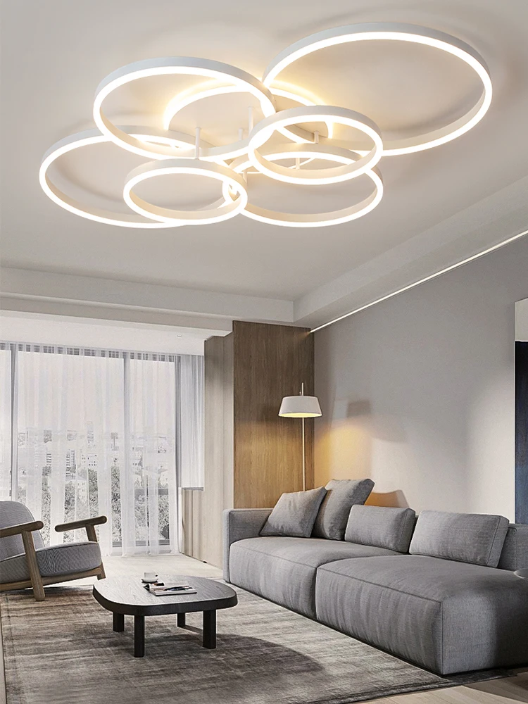 Eenvoudige plafondkroonluchter acryl ring 5 led-verlichting afstandsbediening dimmen plafondlamp voor thuis slaapkamer decoratie licht - afbeelding 2