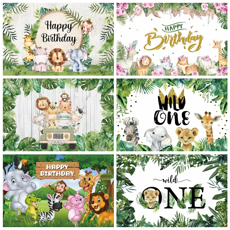 بيبي 1st عيد ميلاد سفاري البرية واحدة الخلفيات التصوير الغابة الحيوانات صبي فتاة صور خلفية التصوير الفوتوغرافي حفلة فوتوكورد