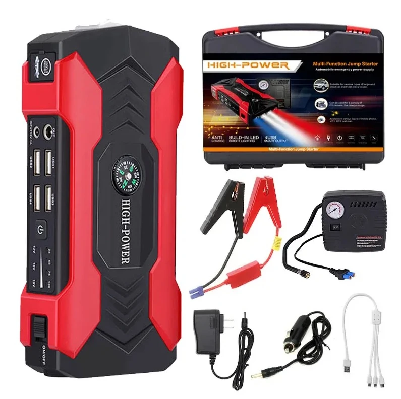 

Portable 12v Car Jump Starter with Compass Two Colors 600A Peak Current Jump Cable Emergency Start-up Power Supp
