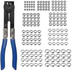 180PCS 5.8-21Mm Ear Stepless Hose Clamps 304 Stainless Steel Single Hose Crimping With Blue Clamp Pliers Wood Working Tools