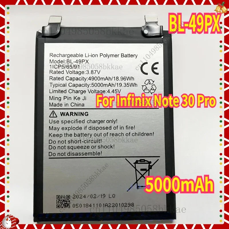 

Аккумулятор BL-49PX для мобильных телефонов Infinix Note 30 Pro, 3,87 В, 5000 мАч, BL-49PT