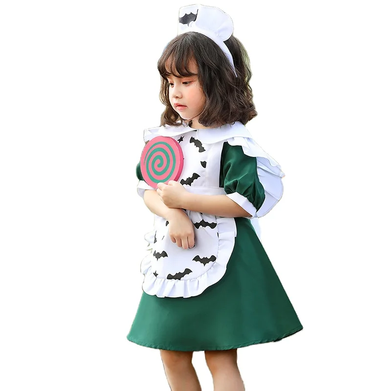 

Halloween Costumes Cosplay Children's Anime Maid Bat Print Green Ghost Festival Girl Clothes