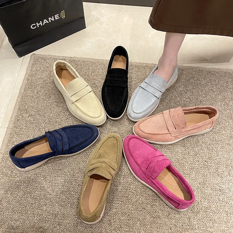 Women Flats 2024 New Fashion Suede Outdoor Causal Walk Shoes Slip-on Lazy Loafers Woman Moccasin Comfortable Mules Driving Shoes