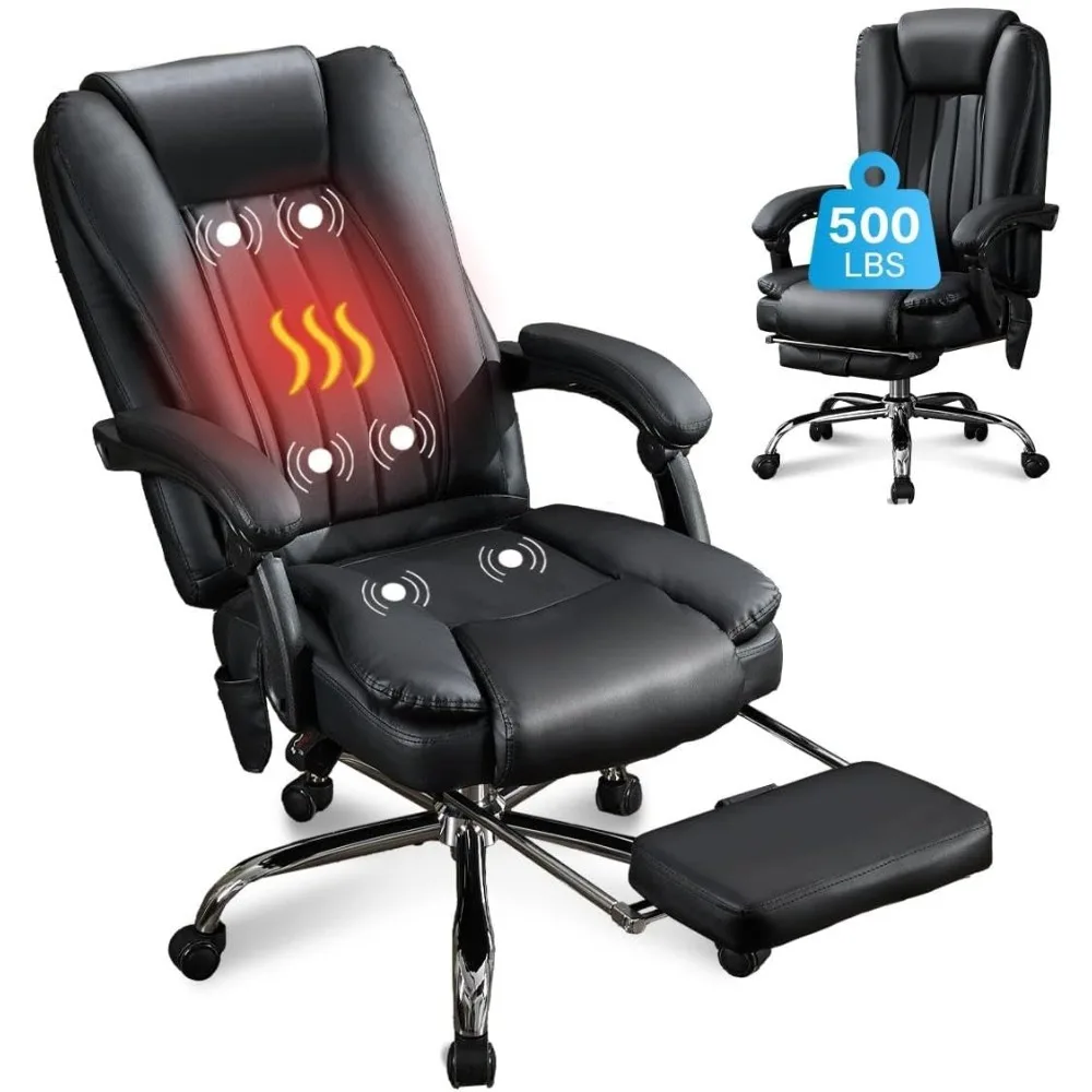 Massage Office Chair with Foot Rest for Heavy People 500lbs Big and Tall Office Chairs with 6 Vibration Points and Heating Funct