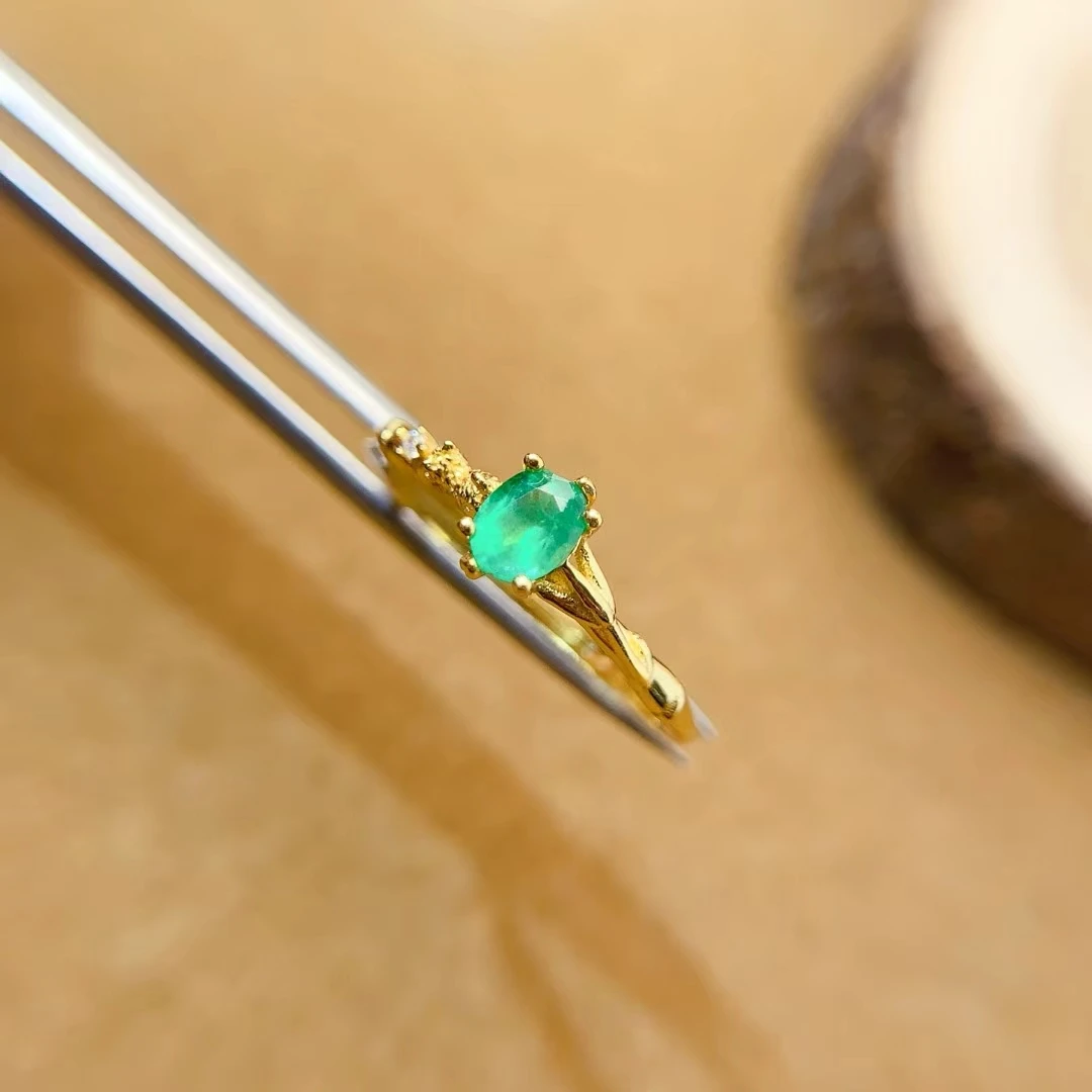 Pure 925 Silver Emerald Ring 4mm*5mm 0.3ct Natural Emerald Jewelry 18K Gold Plated Sivler Green Gemstone Ring