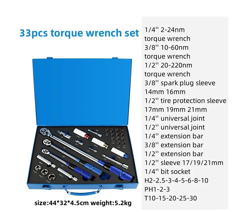 33Pcs Torque Wrench Set Car Repairing Tool Kit Durable Use Hand Tool Box User-friendly Tool Set