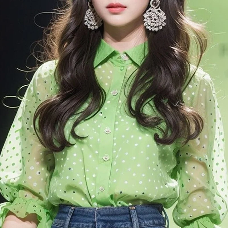 قميص نسائي بأكمام طويلة ، كم طويل ، قميص مطبوع أنيق ، سترة مرقعة بأزرار ، قمم فطر شجرة صالحة للأكل ، الربيع ، الصيف ، جديد
