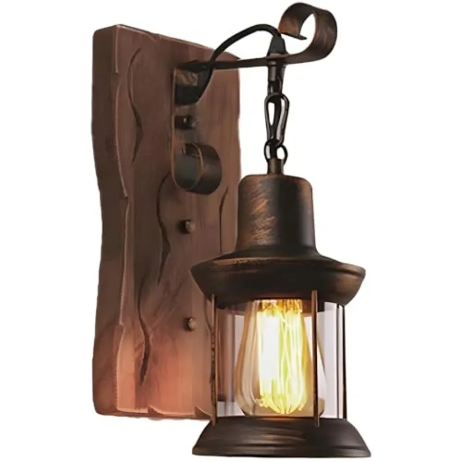 

Retro Rustic Wall Sconces, Industrial Vintage Wall Light Fixtures Farmhouse Antique Wooden Wall Lamp for Aisle, Vanity Mirror,