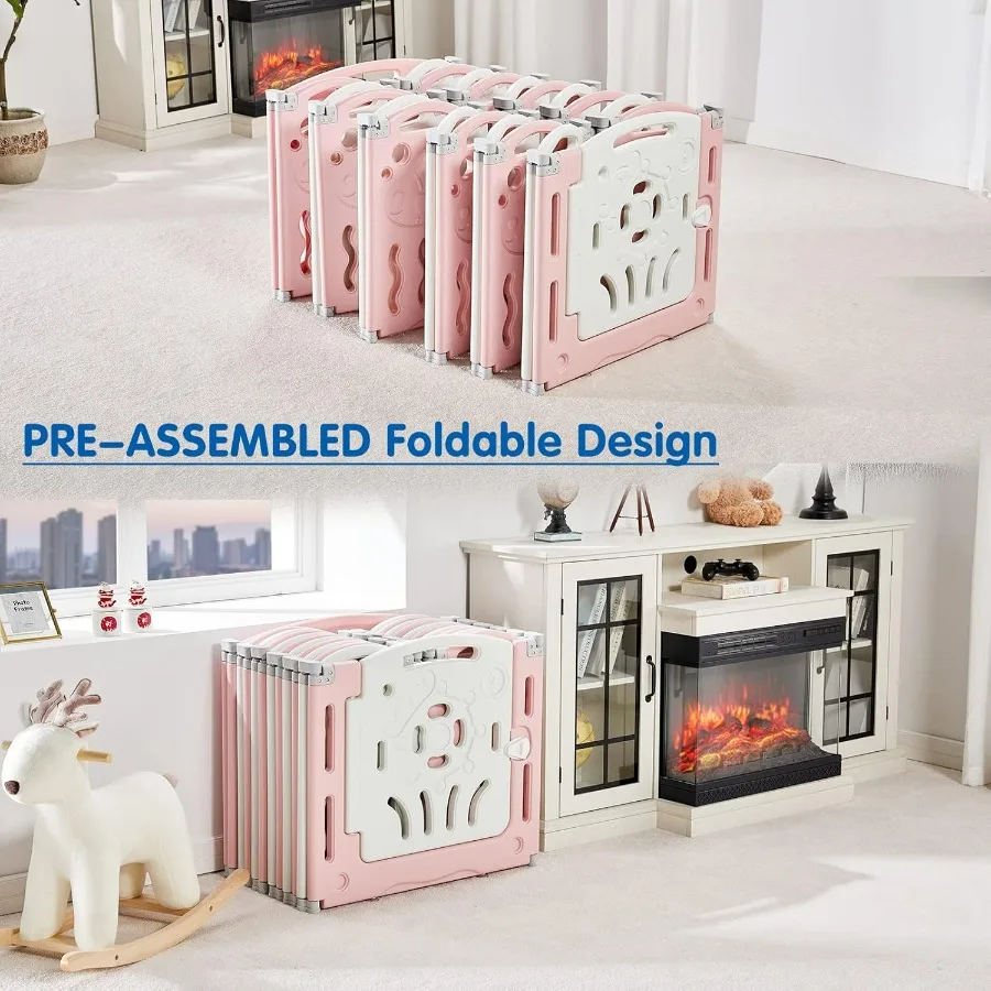 Baby Playpen Upgraded 14 Panels Foldable Fence with Game Panel and Safety Gate Adjustable Shape Portable Play Yards for Toddler
