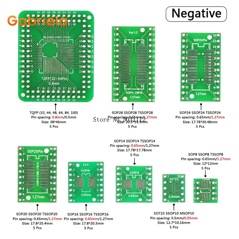 8Types 40pcs PCB Proto Boards SMD to DIP Adapter Plate Converter TQFP (32 44 48 64 84 100) SOP SSOP TSSOP 8 10 14 16 20 23 24 28