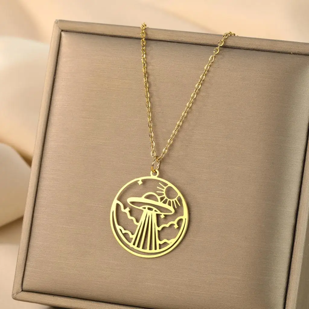 Kinitial Exquisite and fashionable earring screws Ufo Sun Necklace Minimalist Jewelry Ufo Love Gift birthday gift for loved ones