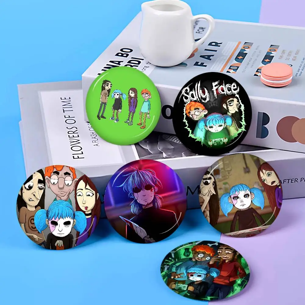 Cartoon Sally Face Round Button Pins Slogan Creative Brooches Backpack Clothes Decoration Fashion Cartoon Jewelry Gifts