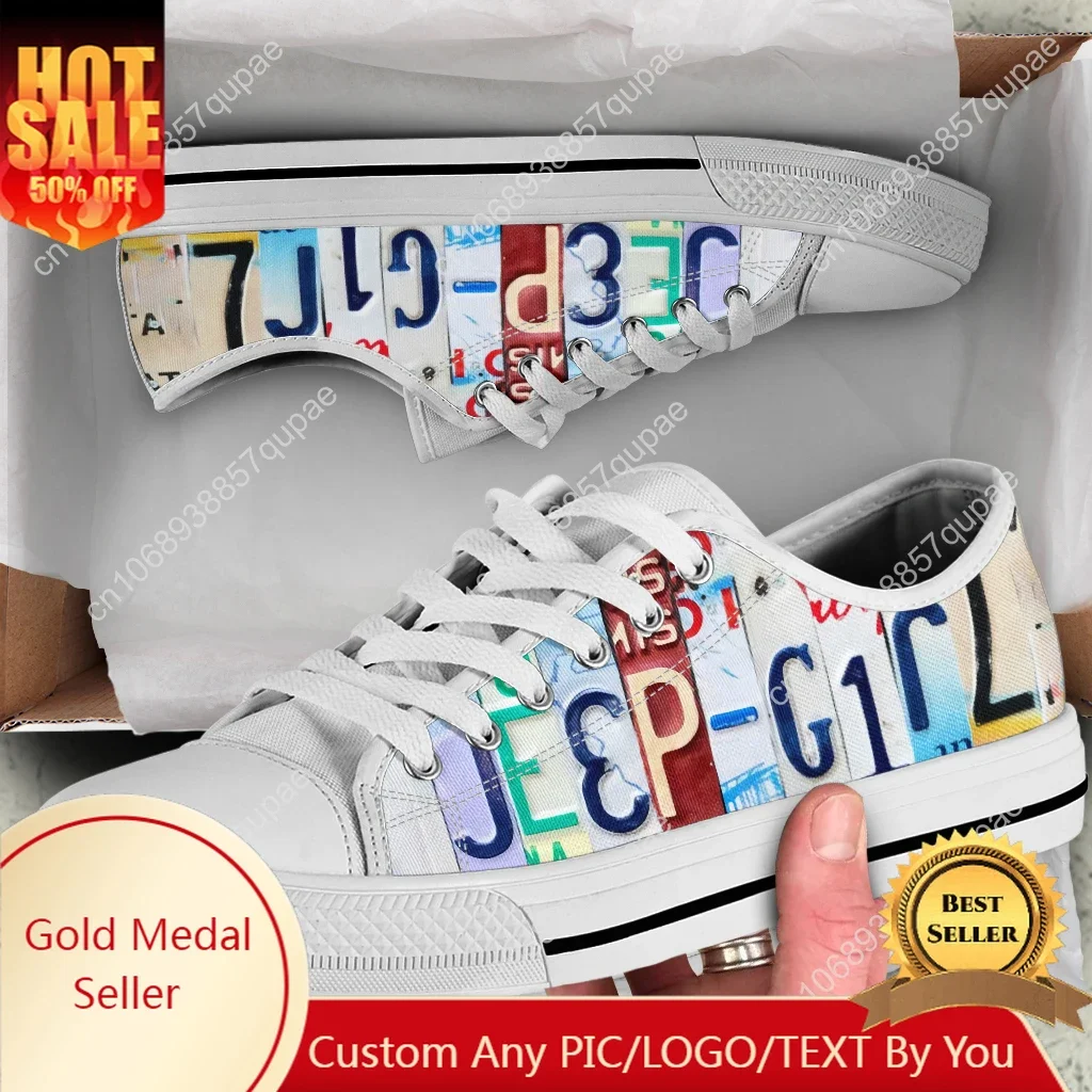 License Plate Jeep Girl Classic White Canvas Shoes Women Sneakers Lace-Up Casual Flat Shoes For Women Zapatos De Mujer
