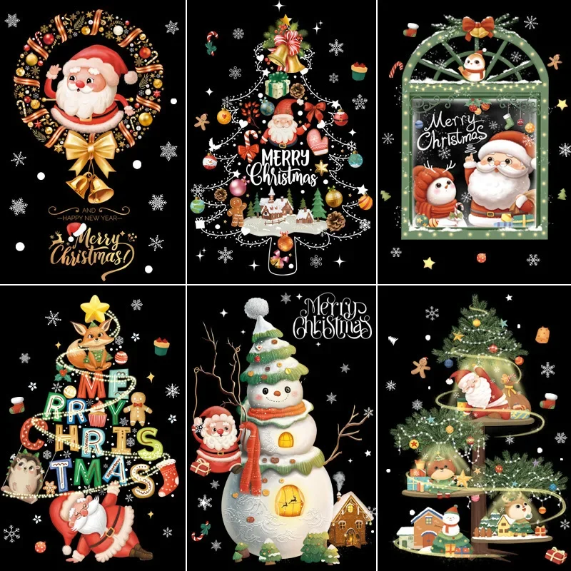 Christmas Window Stickers Santa Claus Xmas Tree Cartoon Glass Decal Merry Christmas New Year Holiday Decorations for Home