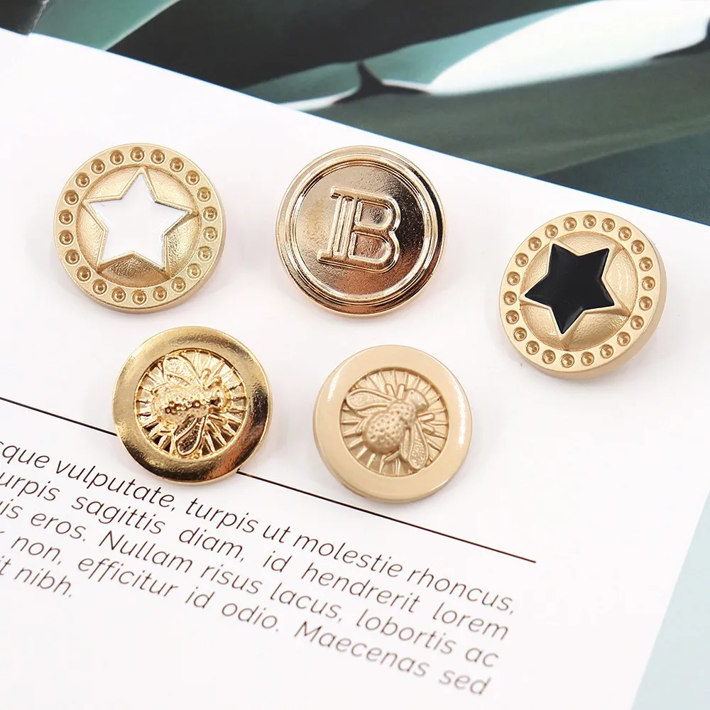 22mm 25mm 10Pcs/Lot Star Bee Pattern Metal Button Gold Sweater Coat Decoration Shirt Buttons Accessories DIY JS-513