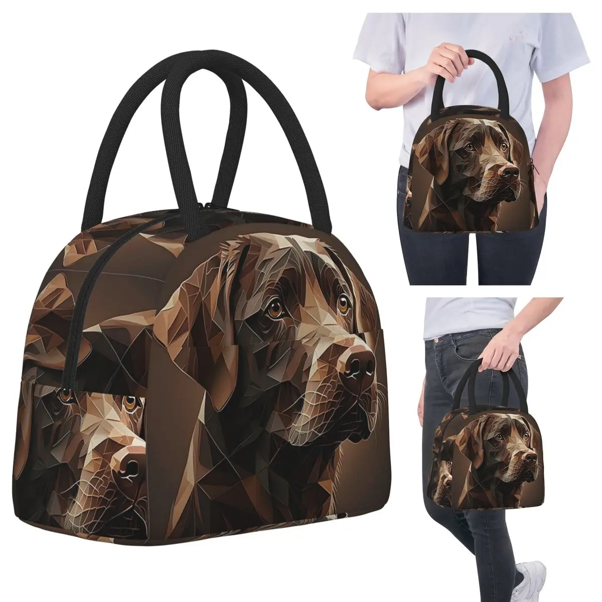 

Geometric Choco A Chocolate Labrador Artwork Insulated Lunch Bag for Kids Cooler Thermal Food Box Tote Portable Lunch Boxes