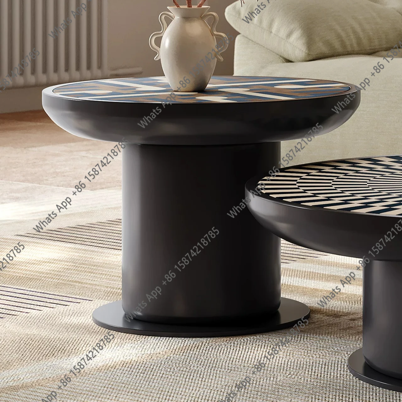 Size round coffee table  modern simple living room home solid wood new medium and ancient walnut tea table