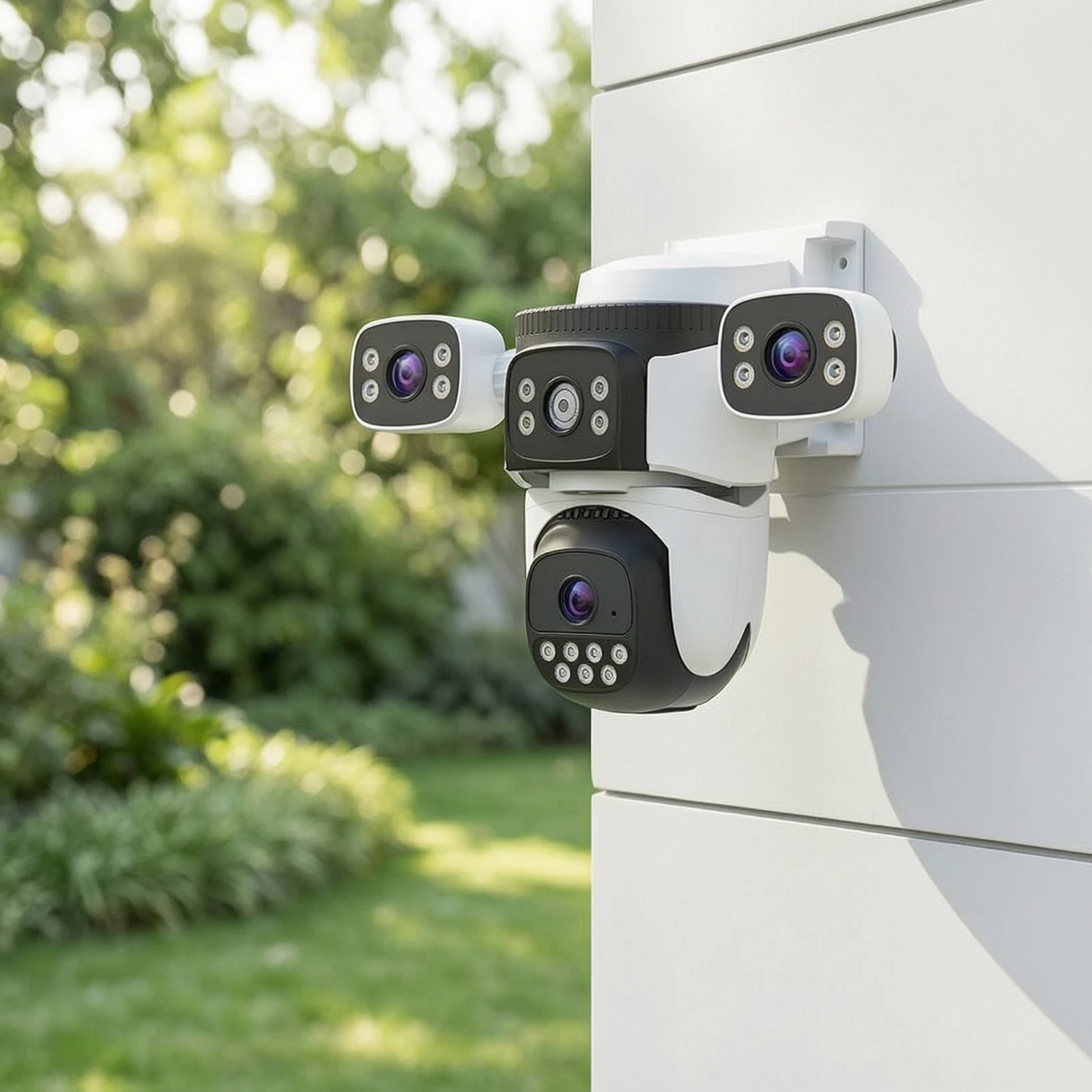 Outdoor Security Camera Wall-Mount Three-Lens Security Camera Wide-Angle for Homeowners, Yard, Driveway