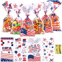 100Pcs Independence Day Opp Bags with Twist Ties, Patriotic Candy Goodie Treat Bags 4th of July Cello Bag  (4 Styles)