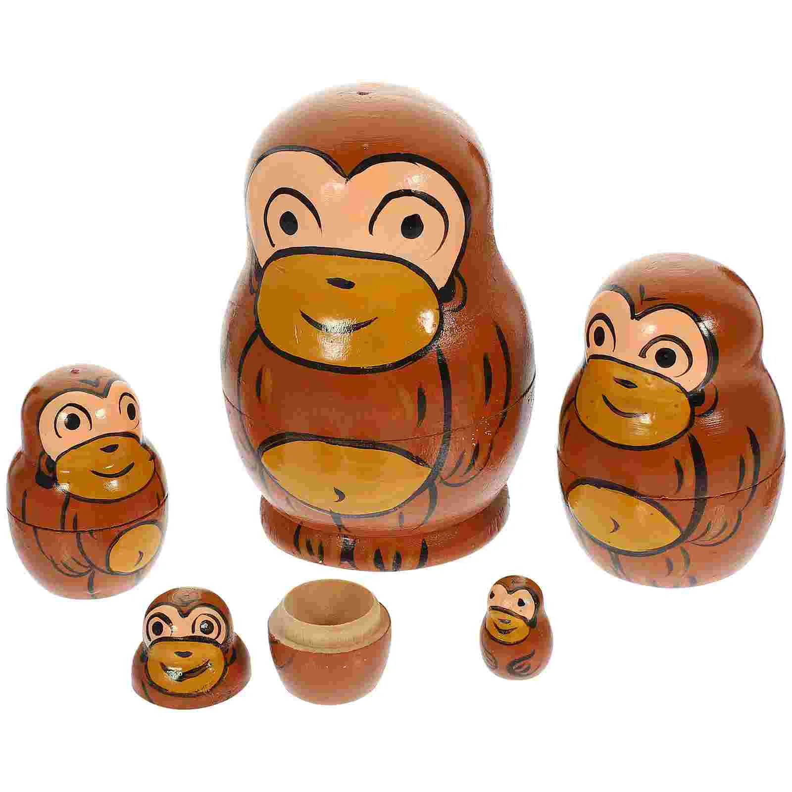 

Matryoshka Panda Gifts 5 Layers Stacking Dolls Wooden Russian Nesting Monkey Cartoon for Toddlers