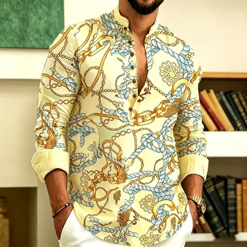 New Men's Printed Long-Sleeve Shirt Casual Menswear view 2