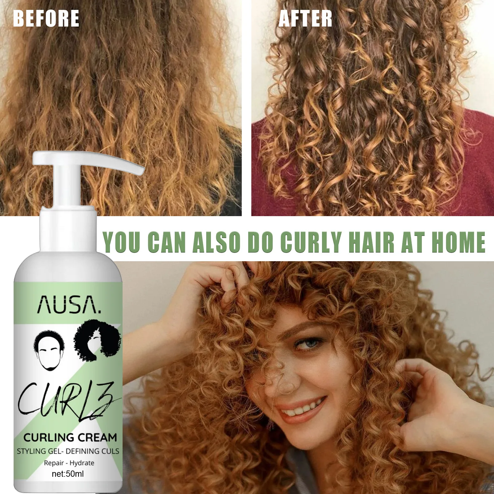 50Ml Haar Curling Crème Anti-Frizz Veerkrachtige Enhancer Styling Lotion Voorkomen Haarbreuk Gladde Hydraterende Haarverzorging